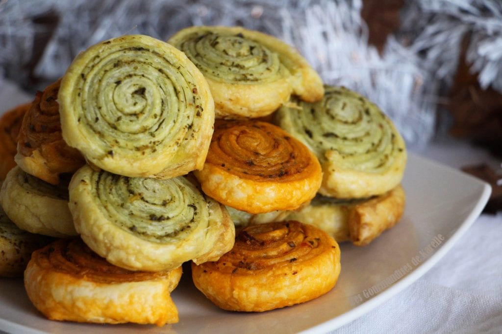 Roulés feuilletés aux deux Pestos (Tomate/Basilic)